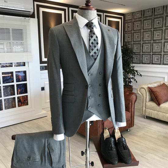 Emily Popular Light Gray 3-Pieces Peaked Lapel Slim Fit Men Suits For Business_2