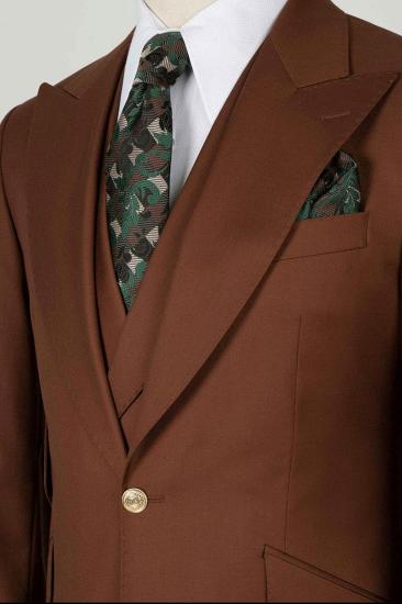 Popular Brown 3 Piece Peaked Lapel Slim Fit Men Suits With Classic Vest_4