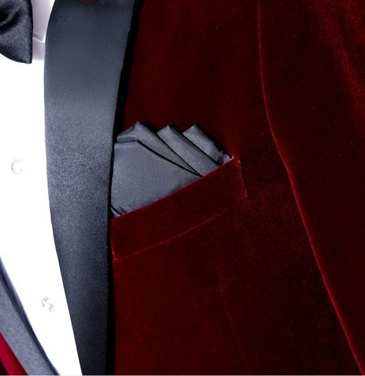 Fashion Burgundy Velvet Blazer Jacket | Two Pieces Shawl Lapel Men Suits_3