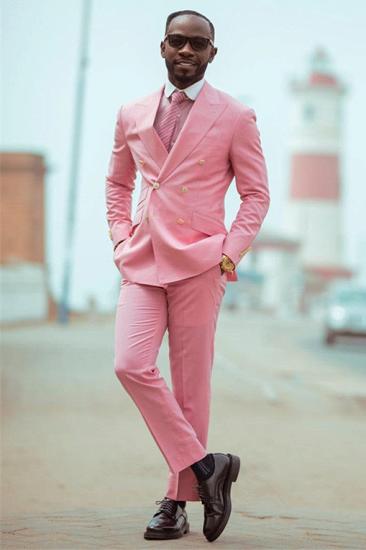 Stylish Pink Double Breated Peaked Lapel Chic Men Suits for Prom | happnessmall_1