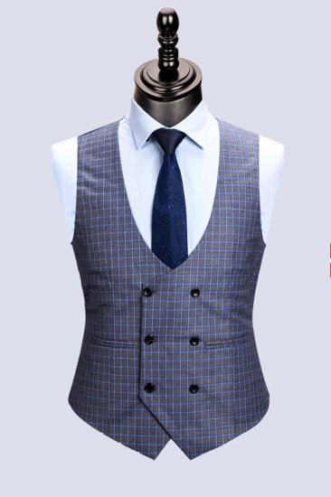 High quality gap lapel slim fit formal business suit with plaid_2