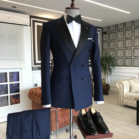 Samuel Dark Navy Peaked Lapel Slim Fit Double Breasted Men Suits_2