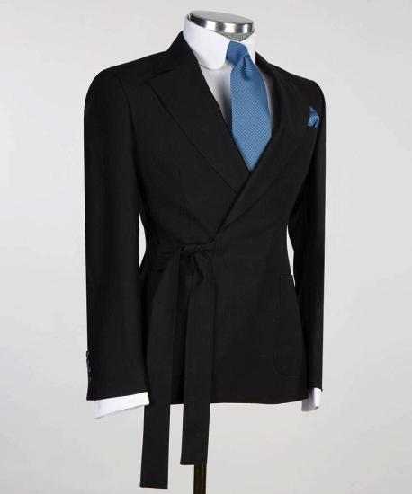 Chic Black Notched Lapel Two Pieces Prom Suits With Belt | Happnessmall_2