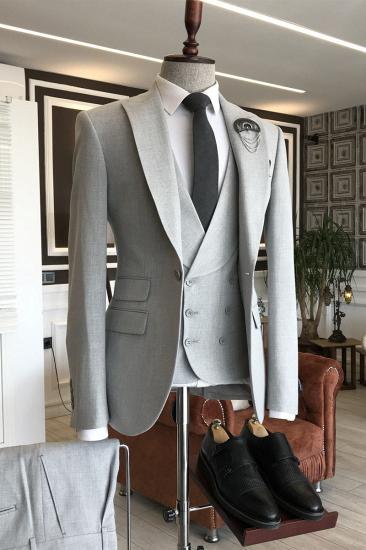 Carter Elegant Light Gray Peaked Lapel Formal 3 Flaps Business Suits For Men_1