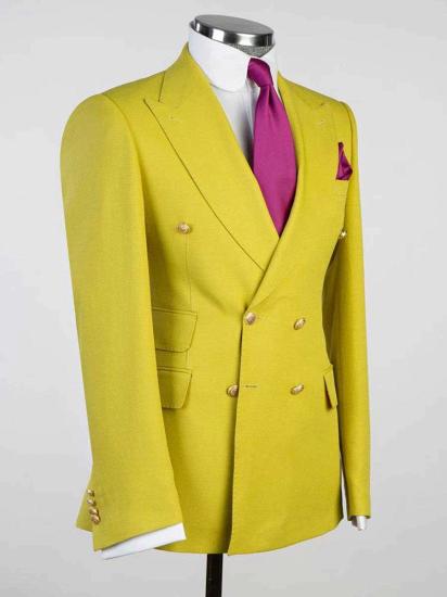 Chartreuse 2ps Peaked Lapel Slim Fit Men Suits | Happnessmall_2