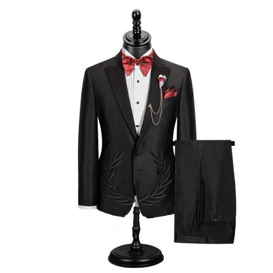 Noah Stylish Black One Button Peaked Lapel Slim Fit Prom Men Suits_2