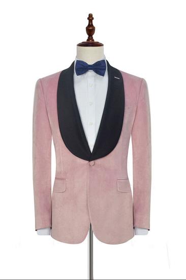 Handsome Pink One Button Wedding Tuxedos | Black Silk Shawl Lapel Prom Suits for Men_2