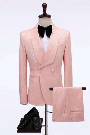 Cruz Popular Pink Double Breasted shawl Lapel Jacquard Wedding Men Suits