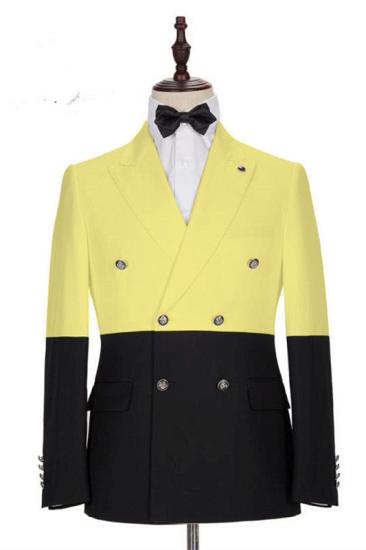 Chic Yellow Slim Fit Double Breasted Prom Outfits for Guys