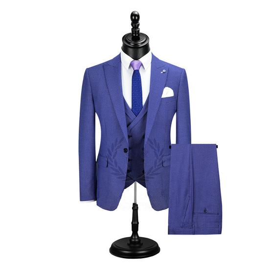 High Quality Blue Peaked Lapel Slim Fit Men's Set Online | Advanced Men's Set_2