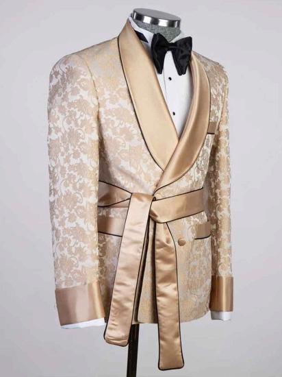 Advanced Jacquard Shawl Lapel Double Breasted Man Prom | Wedding Suits With Adjustable Belt_2