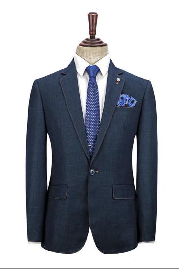 Titos Popular Dark Navy One Button Men Suits With Notched Lapel_2