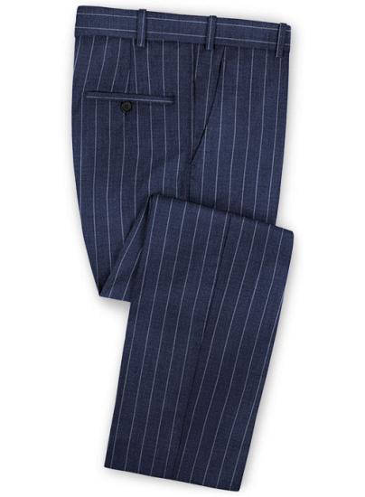 Latest Design Dark Blue Business Formal Suits | Fashion Two Buttons Striped Tuxedo_3