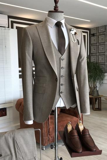 Jonathan Newest Brown 3-Pieces Slim Fit Formal Business Men Suits_1