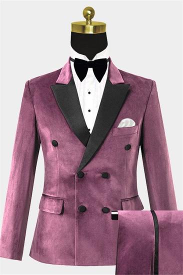 Blaze Stylish Mauve Velvet Tuxedo with 2 Pieces | Peak Lapel Double Breasted Suits for Men_1
