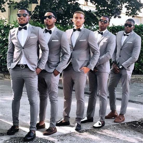 Thaddeus Simple Gray Slim Fit One Button Groomsmen Suits for Wedding_2