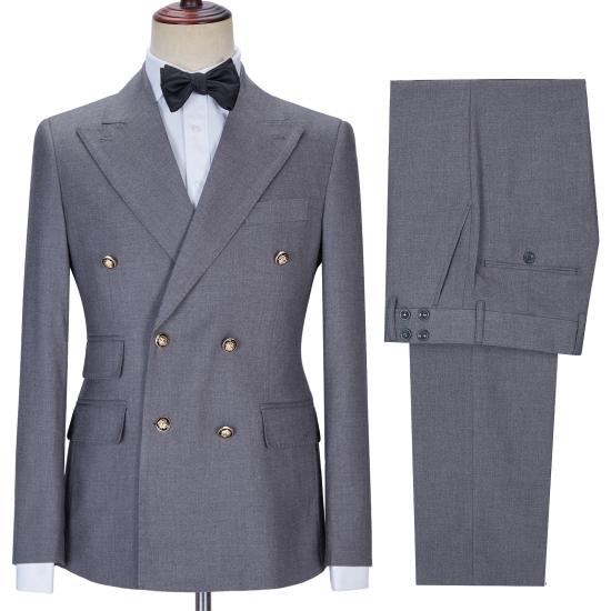 Advanced Gray Double Breasted Chic Slim Fit Men Suits for Business | happnessmall_3