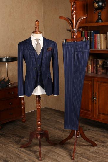 Isadora New Arrival Blue Striped 3 Pieces Slim Fit Formal Menswear