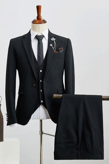 Umberto Popular All Black 3 Pieces Notched Lapel Business Suit For Men_1