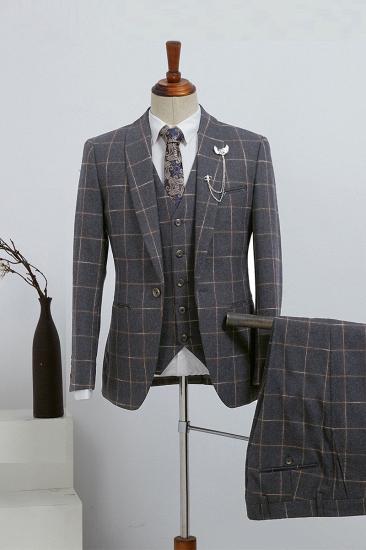 Genevieve Advanced Dark Gray Plaid 3 Pieces Slim Fit Custom Business Suit