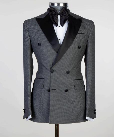 Fashion Dark Grey Double Breasted Peaked Lapel Men Suits | Happnessmall_3
