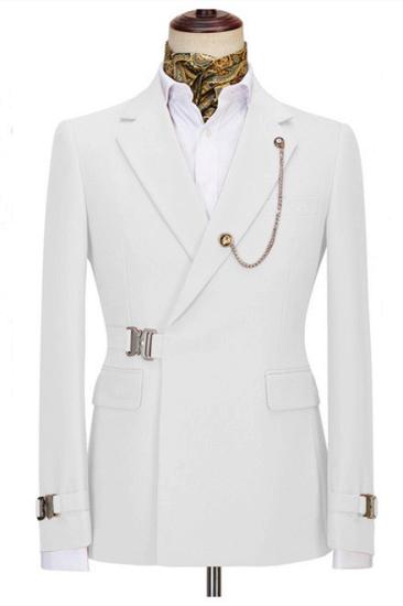 Glamorous White Two Pieces Notched Lapel Men Suits With Buckle