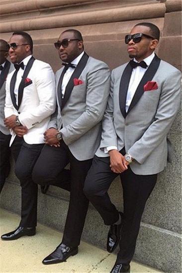 Lucian Gray Best Fitted One Button Wedding Groomsmen Suits with Black Lapel_1