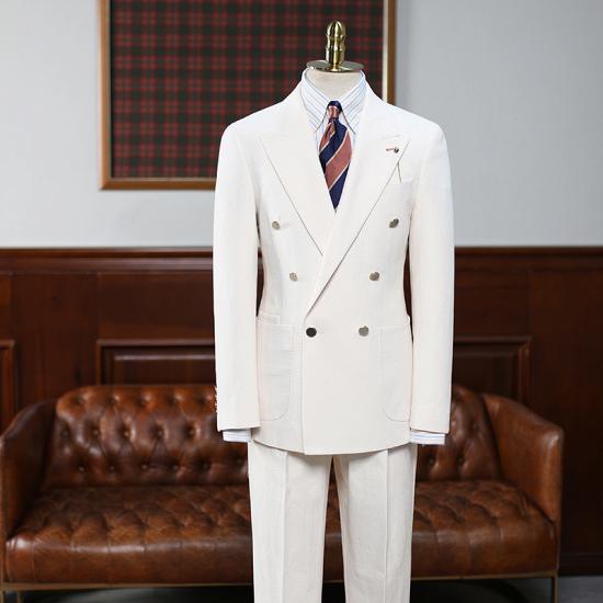 Emma Fashion White Peaked Lapel Double Breasted Business Suit For Men_2