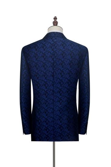 Happnessmall Blue Floral Patter  Black Velvet Peak Collar Suits for Wedding and Prom_2