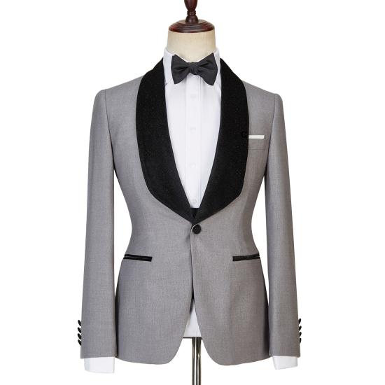 Light Gray  Shiny Shawl Lapel One Button Three Pieces Wedding Men Suits | Happnessmall_3