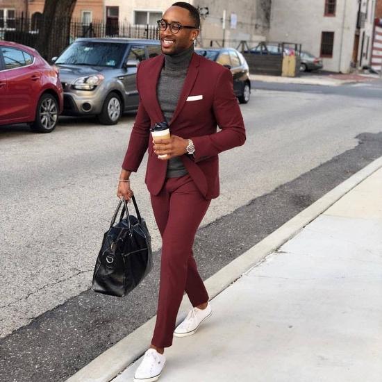 Roland Simple Burgundy One Button Slim Fit Formal Business Suit_2