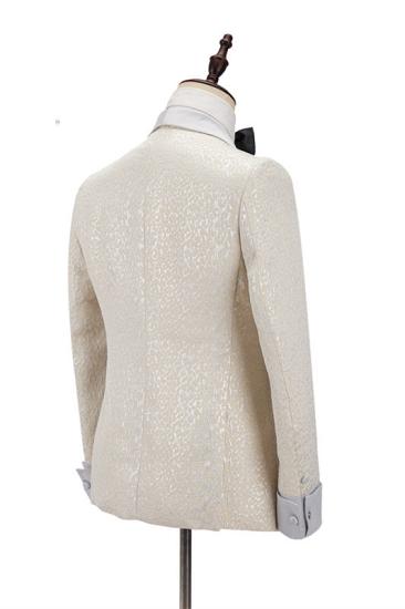 Fashion Off White Shawl Lapel Slim Fit Jacquard Bespoke Wedding Suits_2