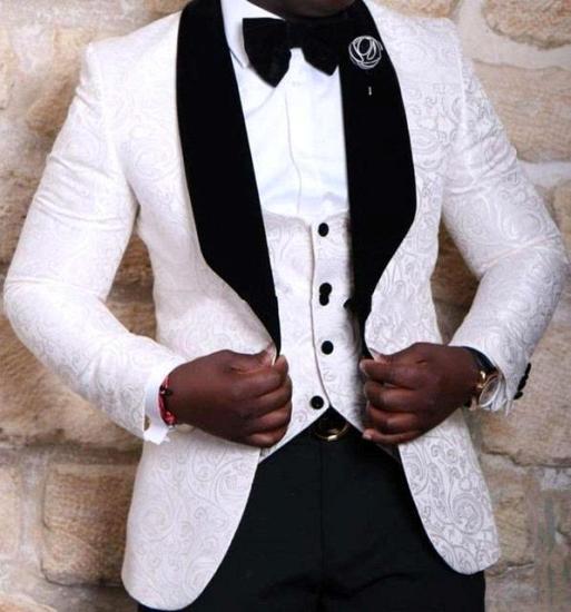Handsome white wedding groom tailcoat | Men's jacquard three piece set online