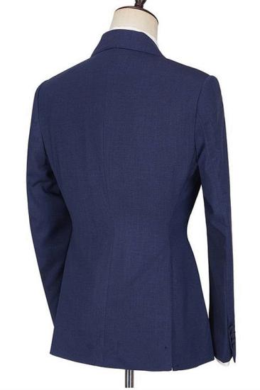 Modern Dark Navy Bespoke Peaked Lapel Ruffles Men Suits With One Side Button_2