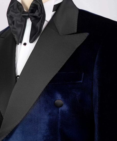 Beckett New Arrival Navy Double Breasted Velvet  Prom Suits With Peaked Lapel_4