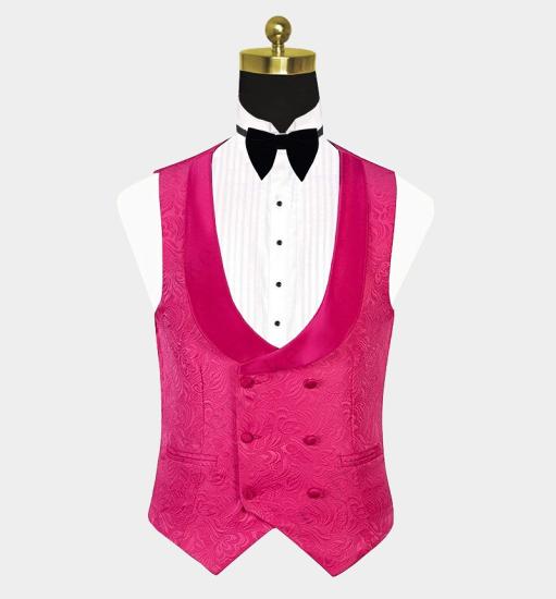 Chic Floral Pink Jacquard Corduroy Slim Fit Prom Suits with One Button_3