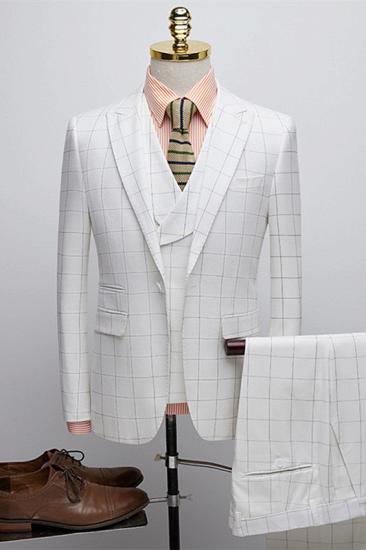 Fashion  Plaid Peaked Lapel Three Pieces Men Suits | Happnessmall