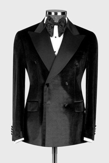 Asher Fashion Black Double Breasted Velvet Prom Suits With Peaked Lapel