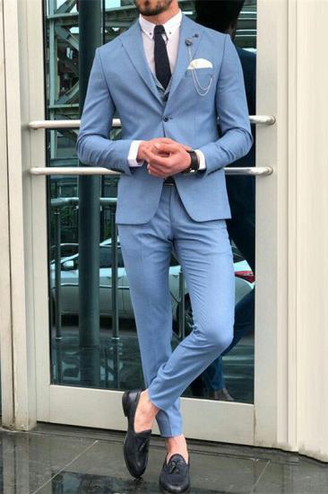 Dimitris Fashion Blue Peaked Lapel Slim Fit Men Prom Suits_1