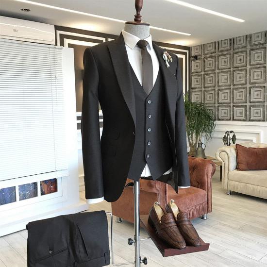 Nicolasia Classic All Black Double Breasted 3-Pieces Men Suits For Business_2