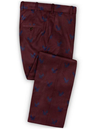 New Arrival Printed Burgundy Prom Suits For Men Online | Happnessmall_3