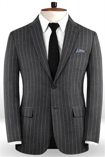 New Arrival Smoking Gray Men Suits For Business | Modern Striped Notch Lapel Tuxedo Online