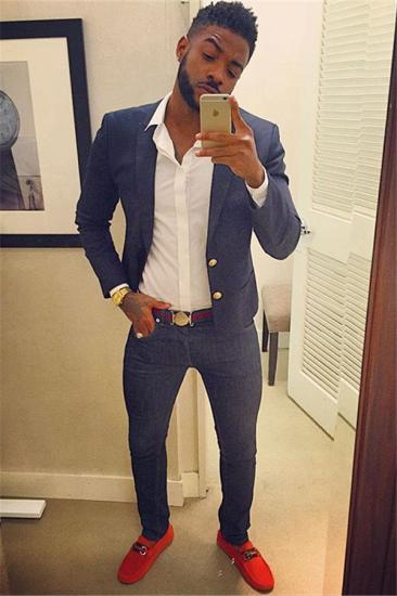 Kermit Smart Navy Blue Peaked Lapel Prom Men Suits Online_1