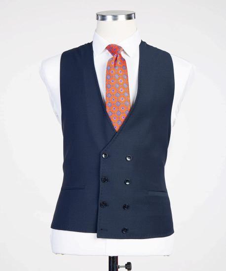 New Arrival Dark Blue Peaked Lapel 3-Pieces Busibess Men Suits_2
