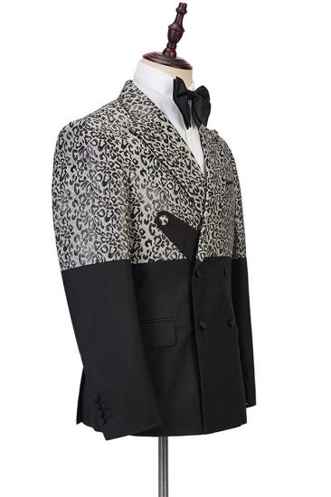 Gorgeous Cool Leopard Print Black Double Breasted Men Suits_3