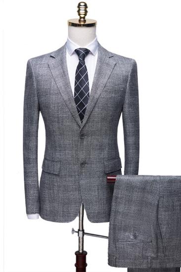 Popular Simple Gray Notch Lapel Plaid Two Pieces Formal Business Men Suits