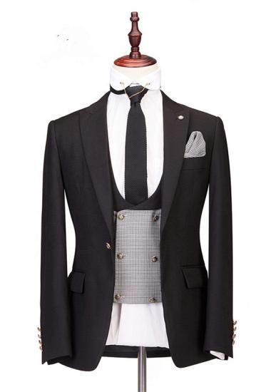 Classic black collar slim fitting men's business three piece set