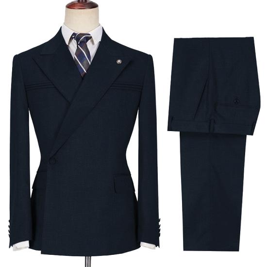 Classical Black Two Pieces Peaked Lapel Ruffles Formal Suits for Man | Business Suits with Buckle_2