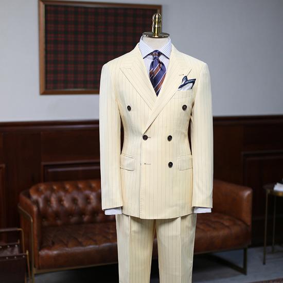 Olivia Smart Yellow Double Breasted Striped Custom Prom Men Suits_2