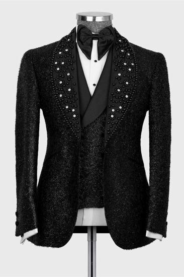 Shiny Black Beading Shawl Lapel Three Pieces Prom Men Suits | Happnessmall_1